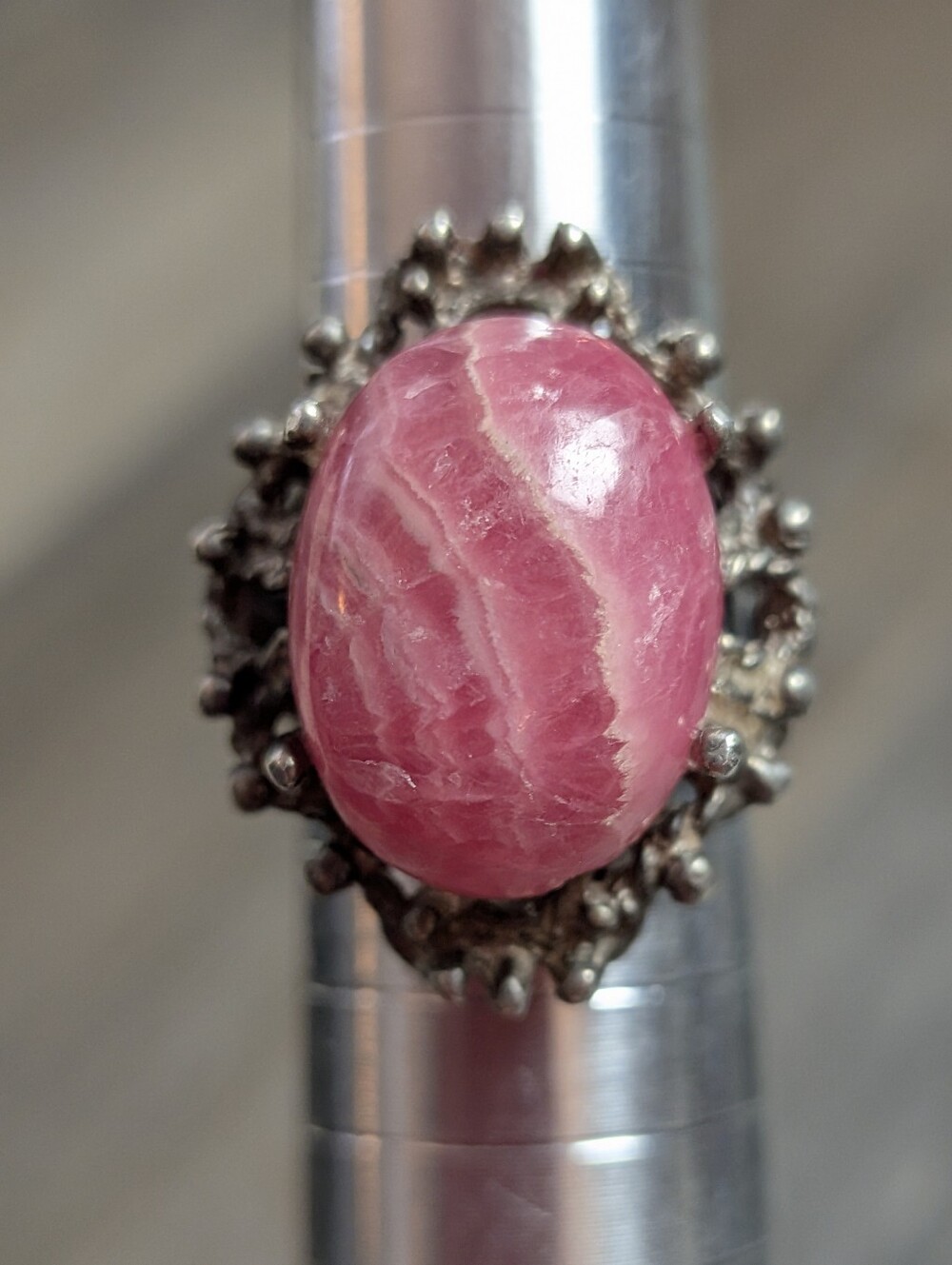 Vintage Rhodocrosite Silver Tone Ring